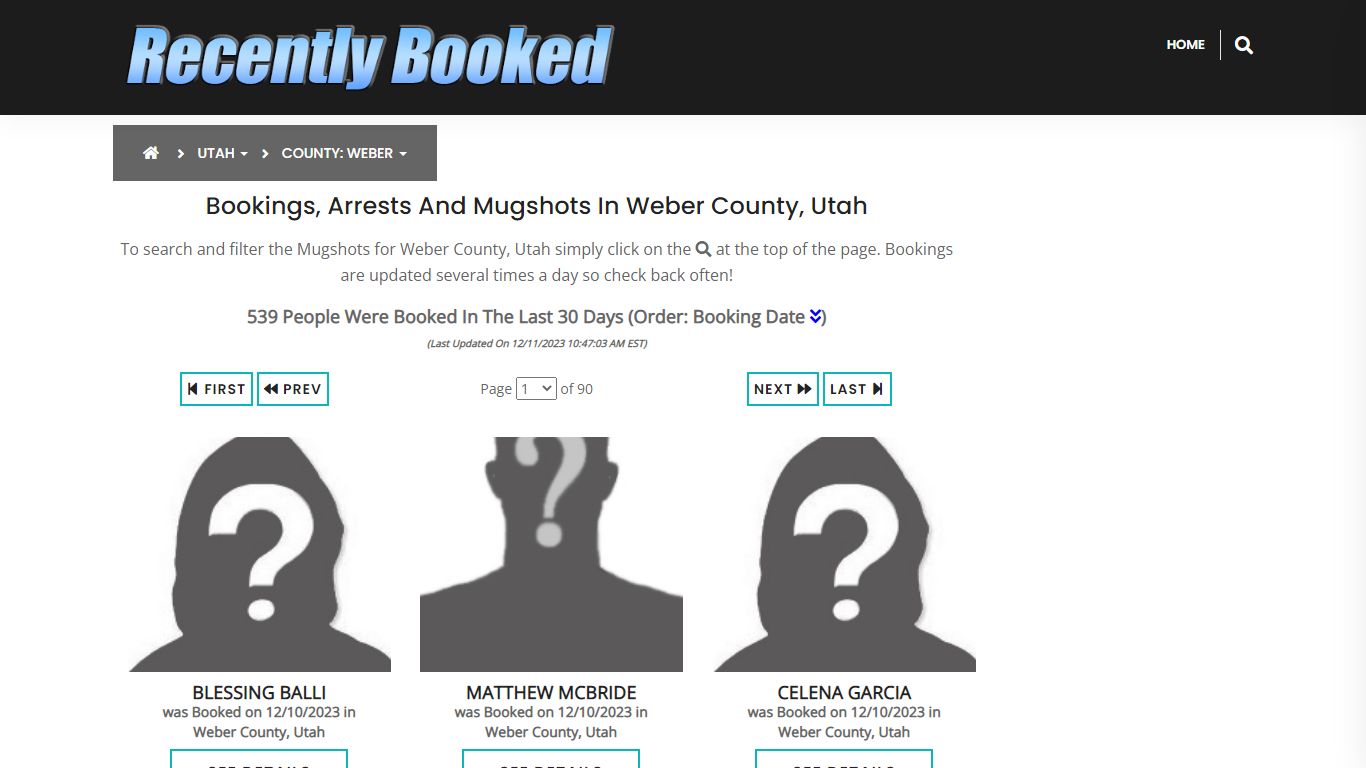 Recent bookings, Arrests, Mugshots in Weber County, Utah - Recently Booked